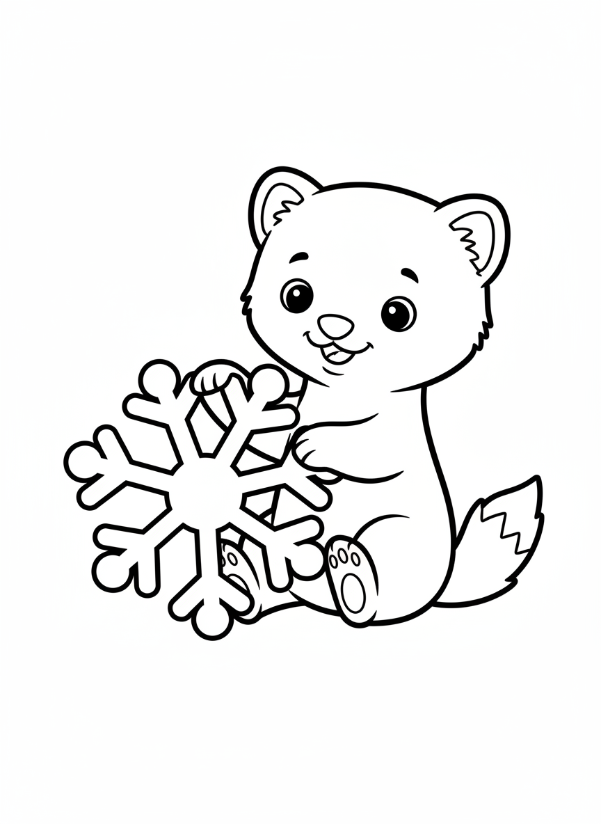 Cute Baby Stoat & Snowflake Coloring Page