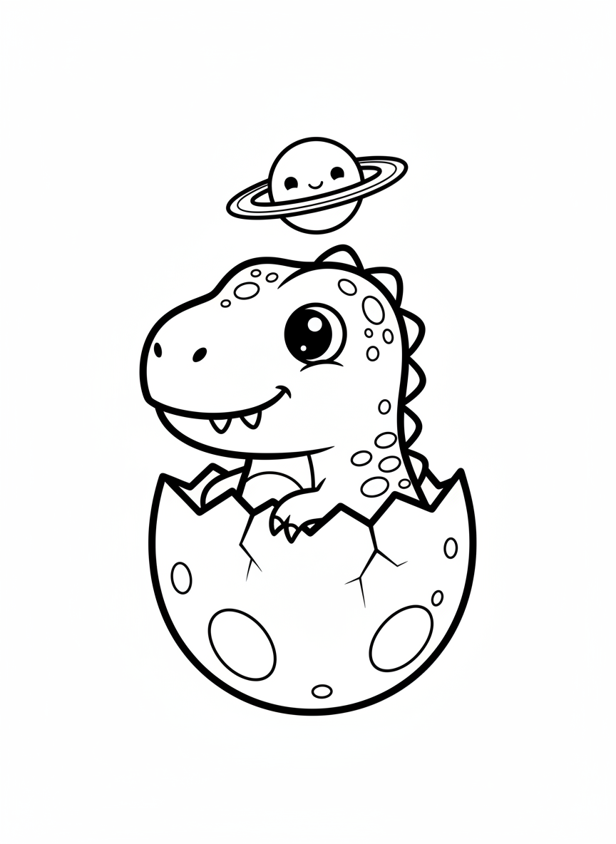 Cute Baby T-Rex Hatching Coloring Page