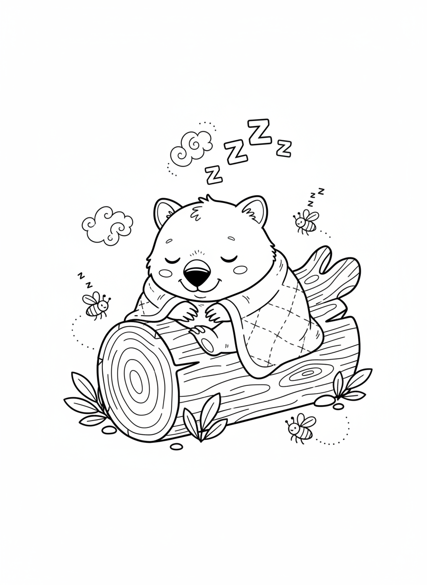 Cute Baby Wombat Sleeping Coloring Page