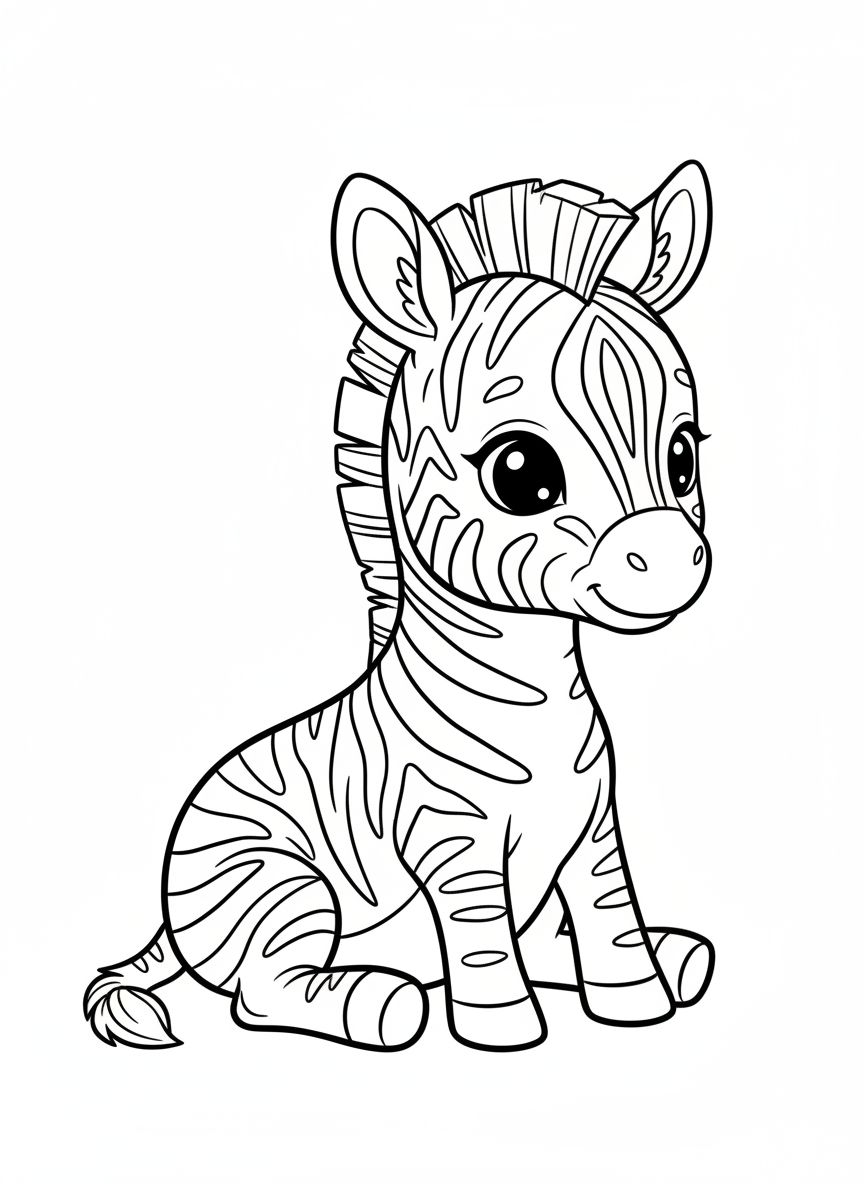 Cute Baby Zebra Coloring Page for Kids
