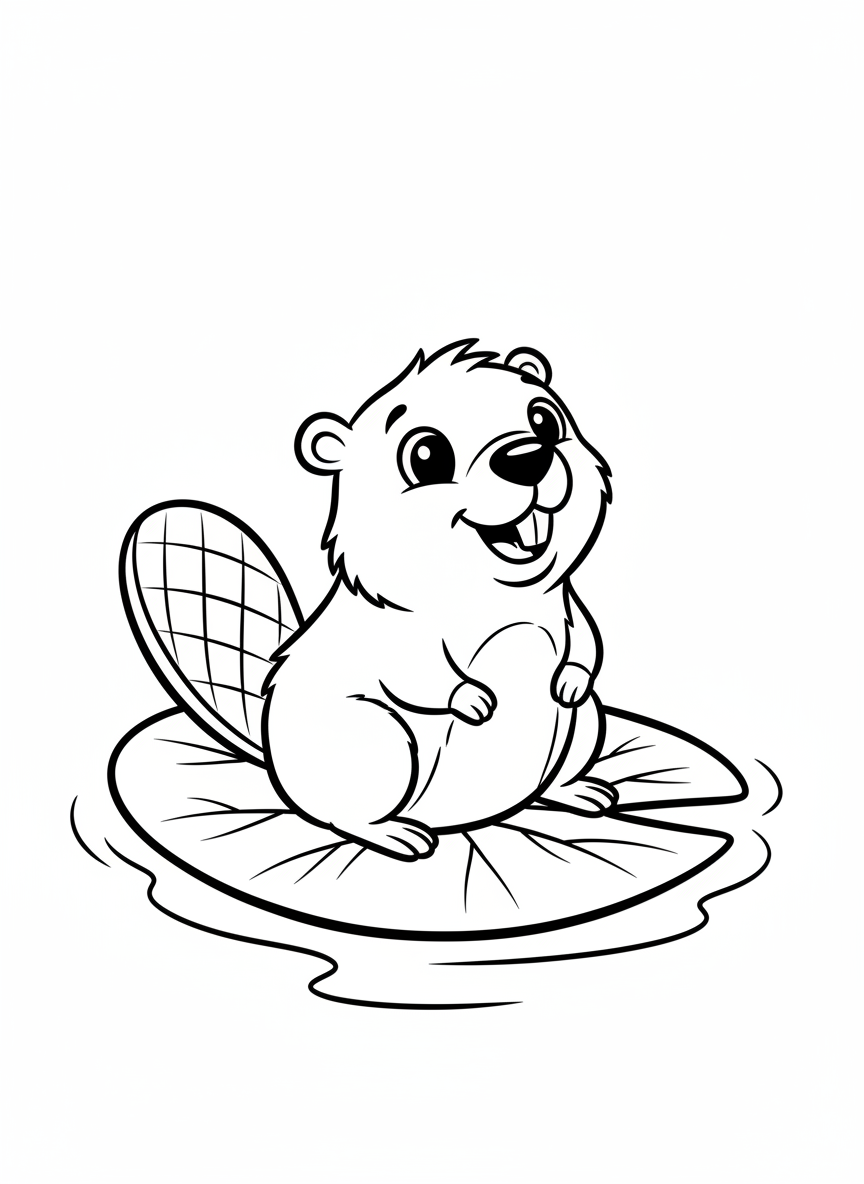 Cute Beaver Floating on Leaf Coloring Page