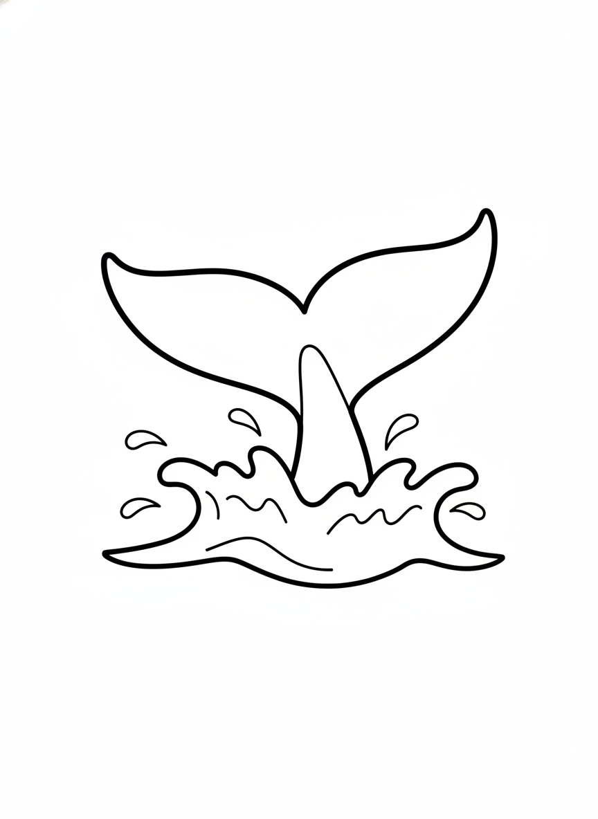 Cute Blue Whale Tail Splash Coloring Page for Kids