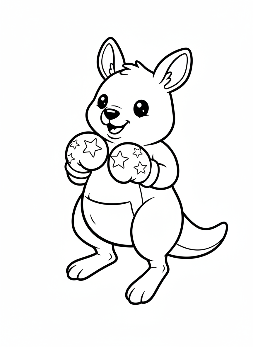 Cute Boxing Kangaroo Coloring Page for Kids