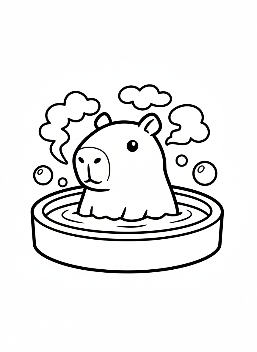 Cute Capybara Bath Coloring Page