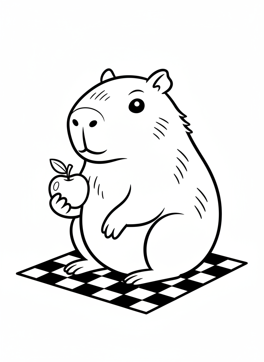 Cute Capybara Picnic Coloring Page