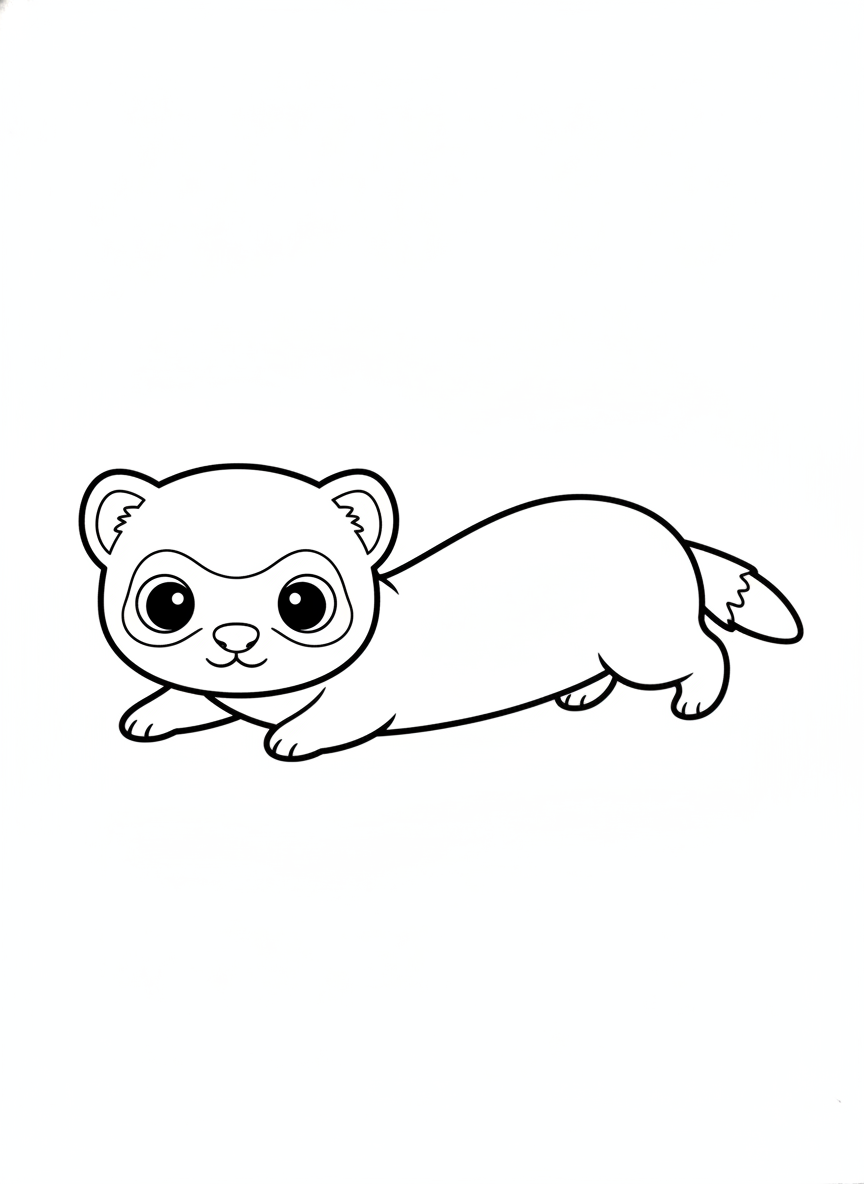 Cute Cartoon Albino Ferret Stretching Coloring Page for Kids