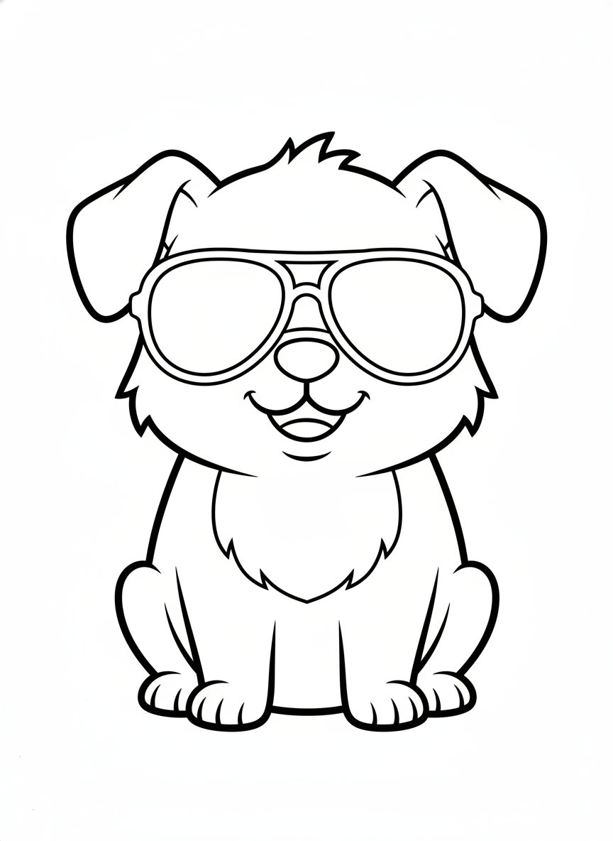 Cute Cartoon Dog with Aviator Sunglasses Coloring Page for Kids