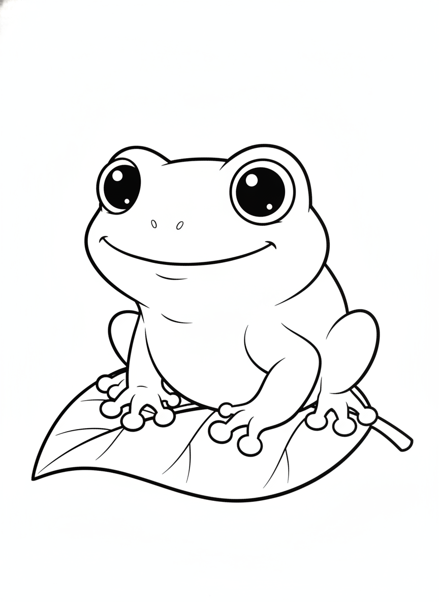 Cute Cartoon Green Tree Frog Coloring Page for Kids