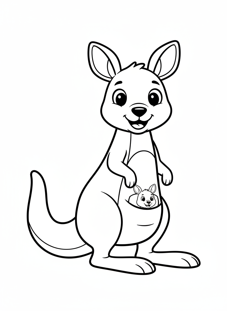 Cute Cartoon Kangaroo Coloring Page for Kids