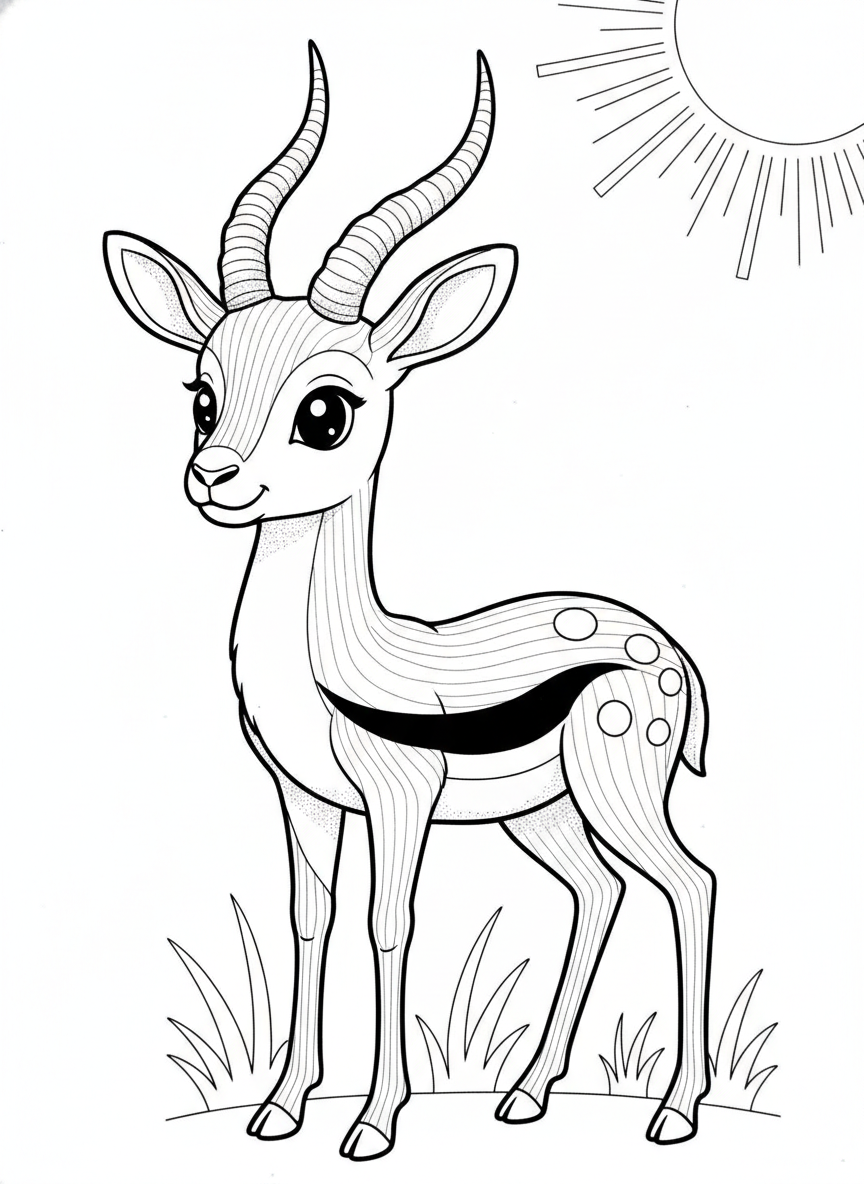Cute Cartoon Thomson's Gazelle Coloring Page for Kids