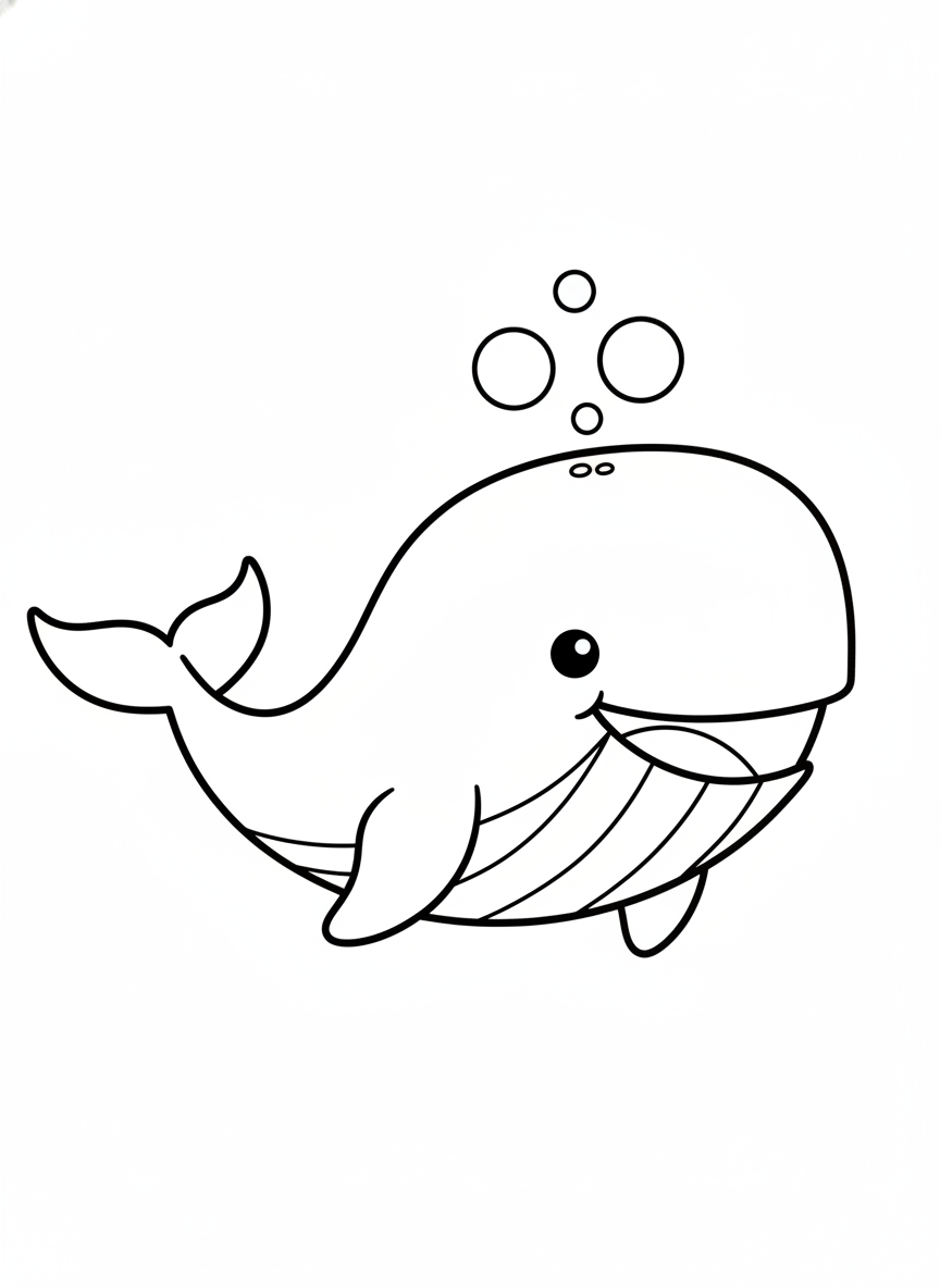 Cute Cartoon Whale Coloring Page for Kids