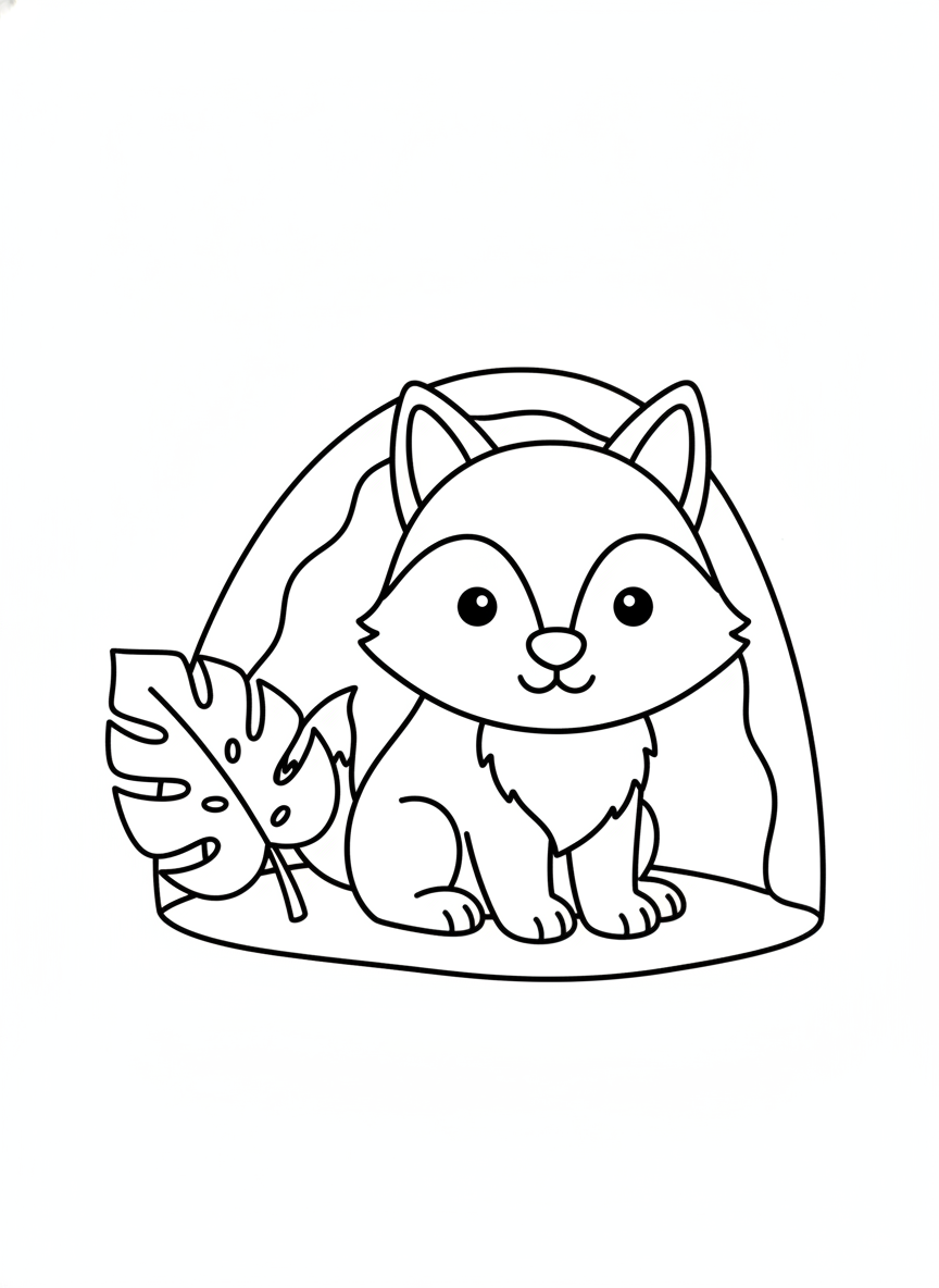 Cute Cartoon Wolf in Den Coloring Page for Kids