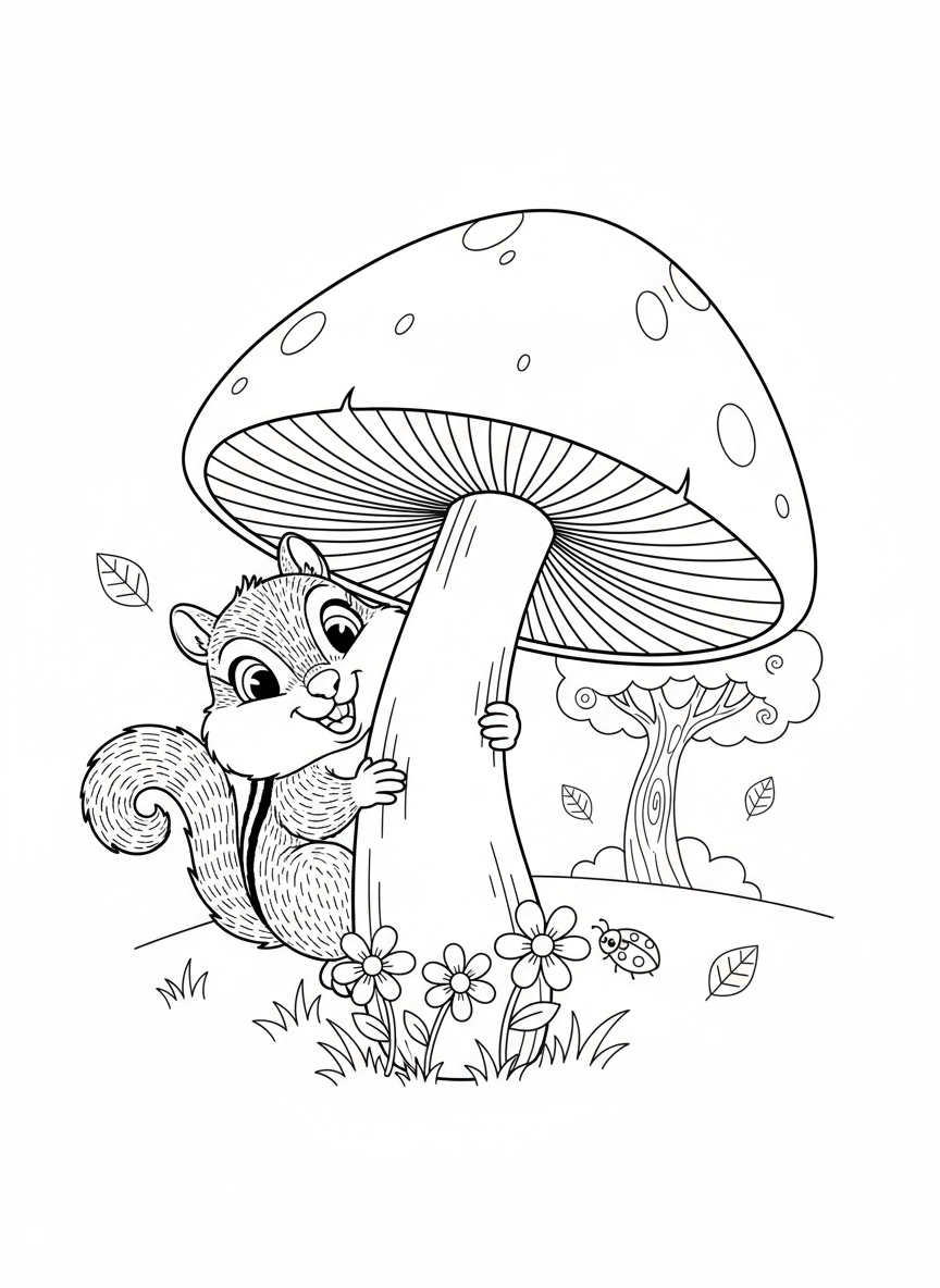 Cute Chipmunk Hide-and-Seek Coloring Page