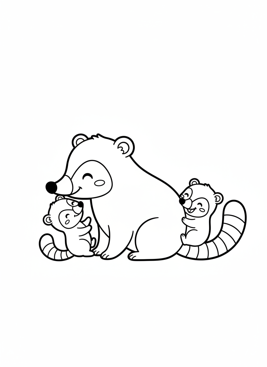 可愛長鼻浣熊家庭著色頁
