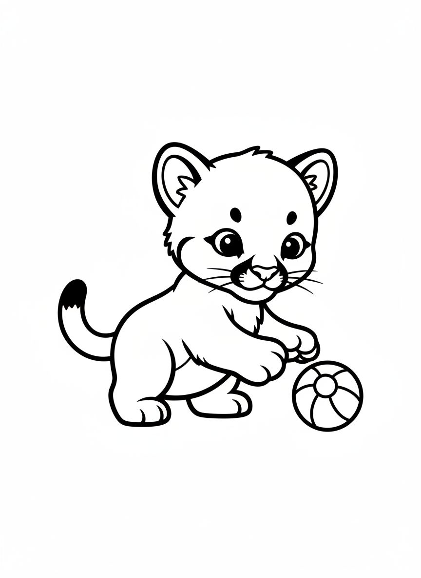 可愛小美洲獅玩球著色頁