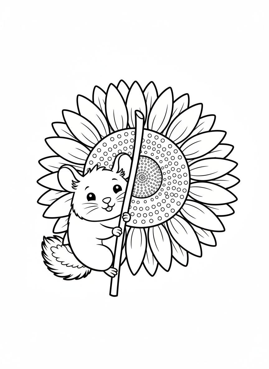Cute Degu Peeking from Sunflower Coloring Page
