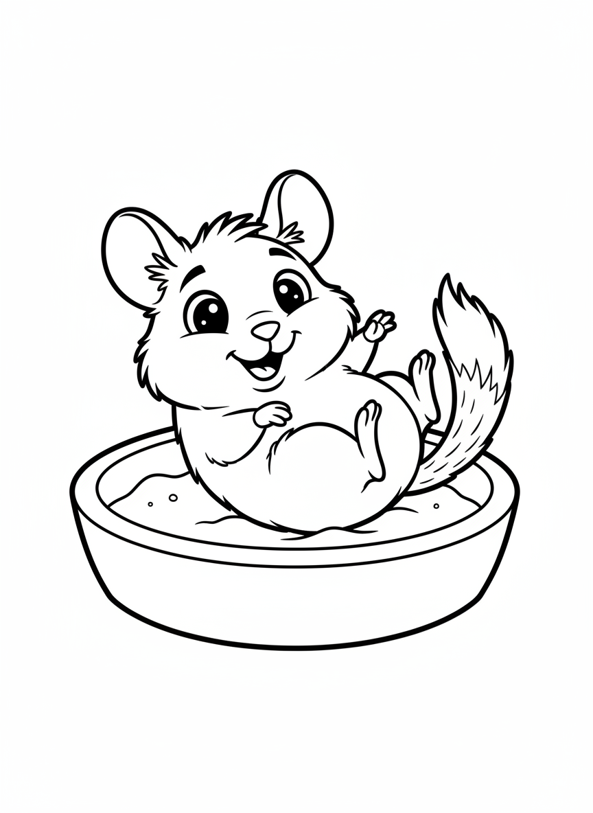 Cute Degu Rolling in Sand Bath Coloring Page