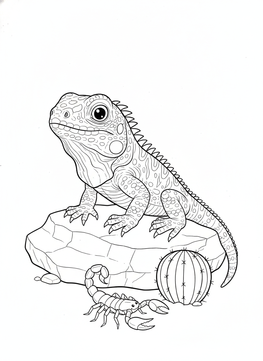 Cute Desert Iguana & Friends Coloring Adventure