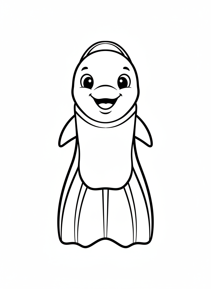 Cute Dolphin Swim Fin Coloring Page for Kids
