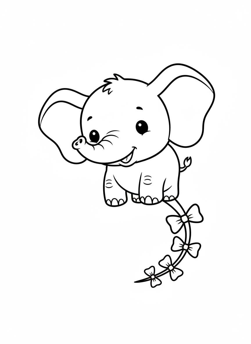 Cute Elephant Kite Flying Coloring Page for Kids