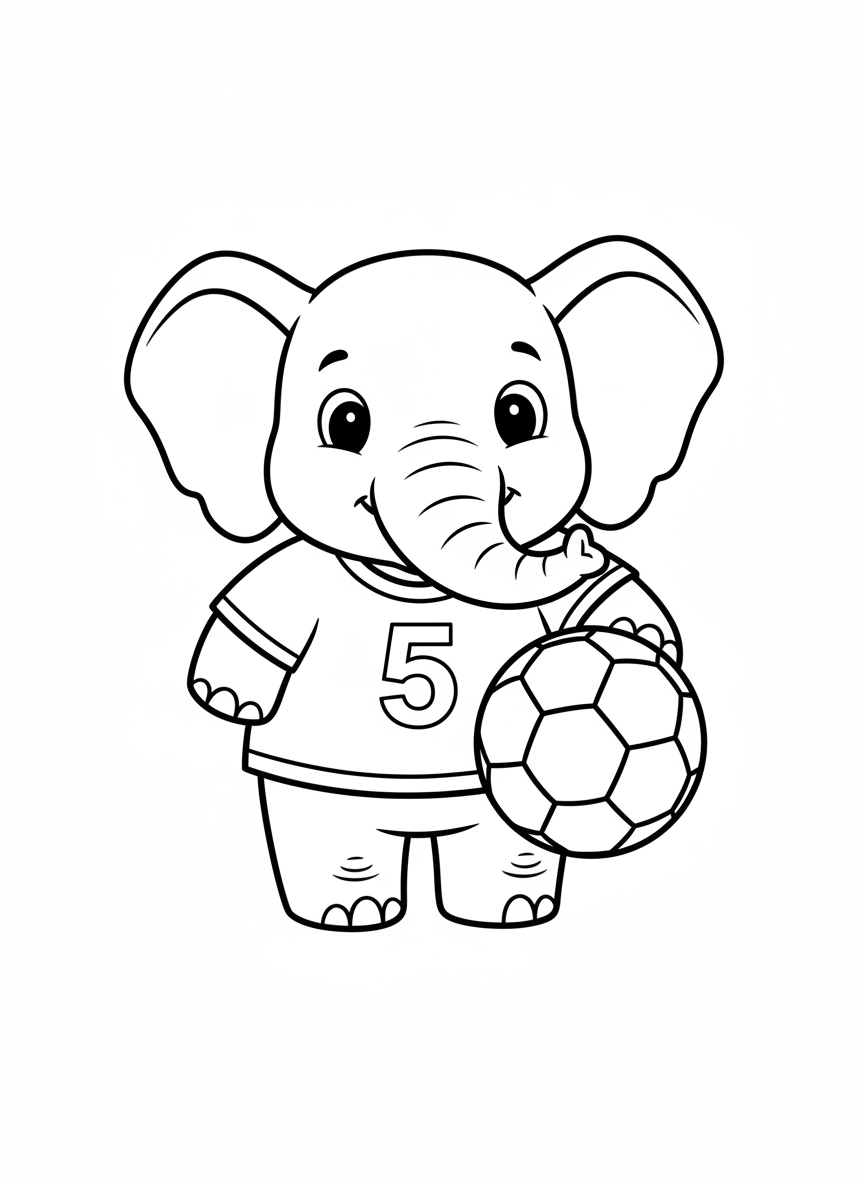 Cute Elephant Soccer Player Coloring Page
