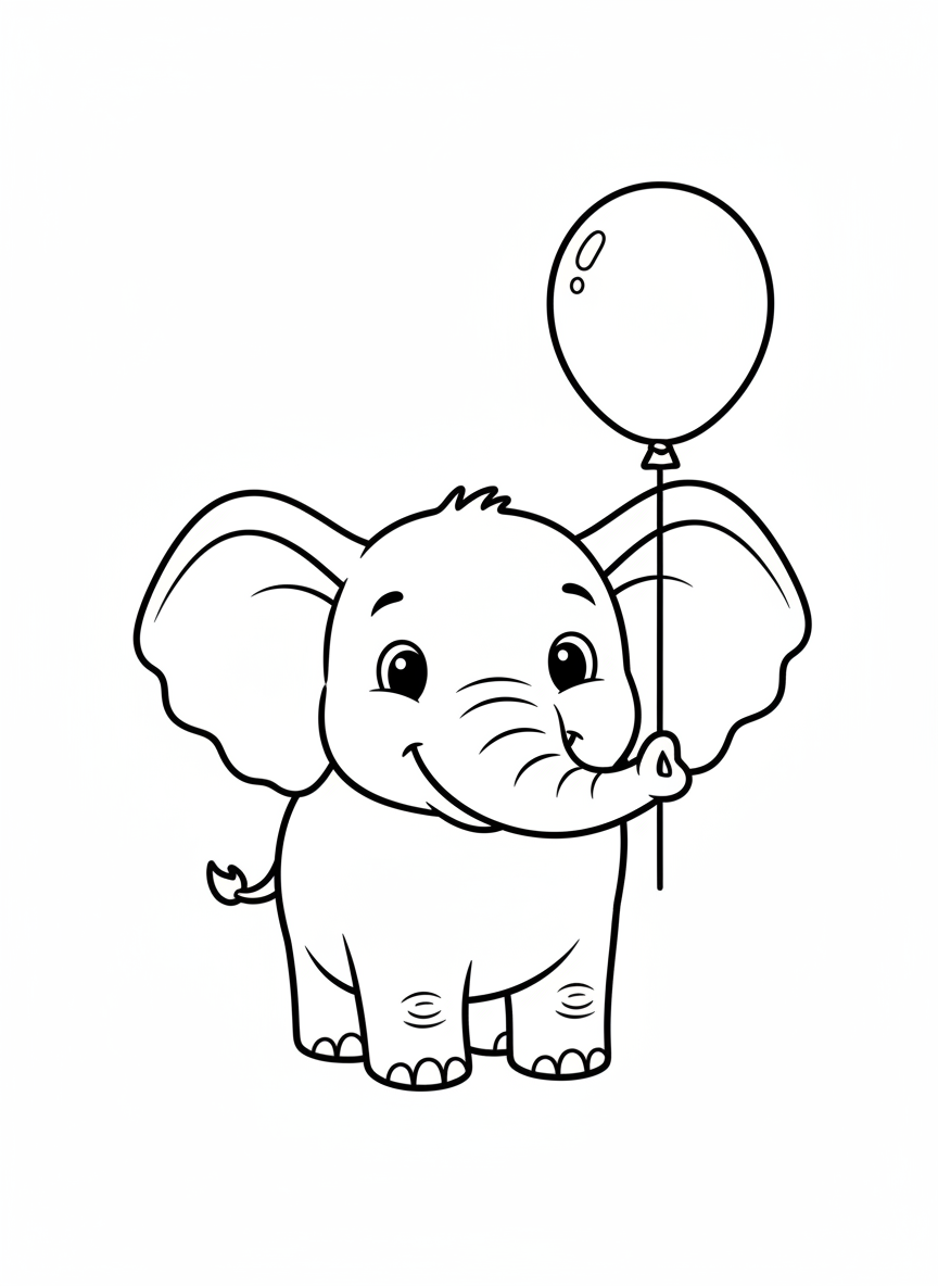 Cute Elephant with Balloon Coloring Page