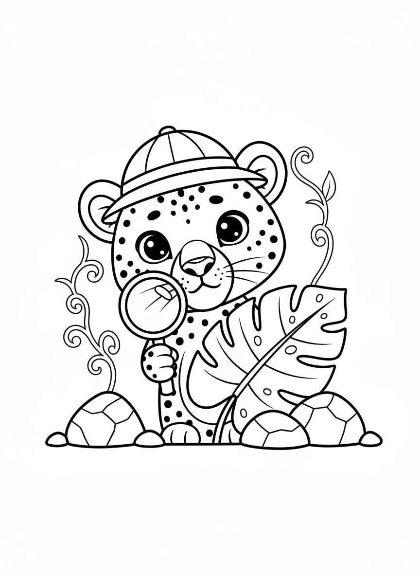 Cute Explorer Cheetah Coloring Page for Kids