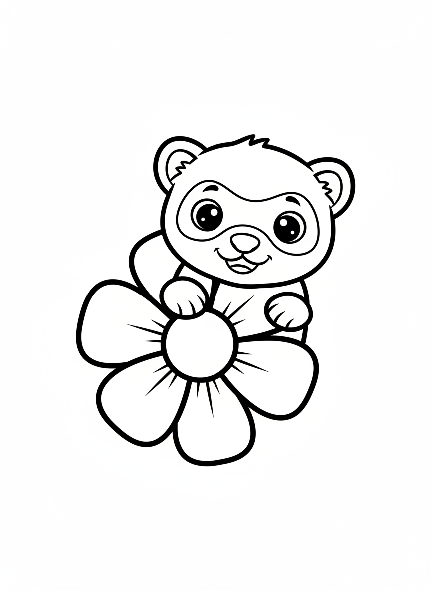 Cute Ferret Peeking Coloring Page for Kids