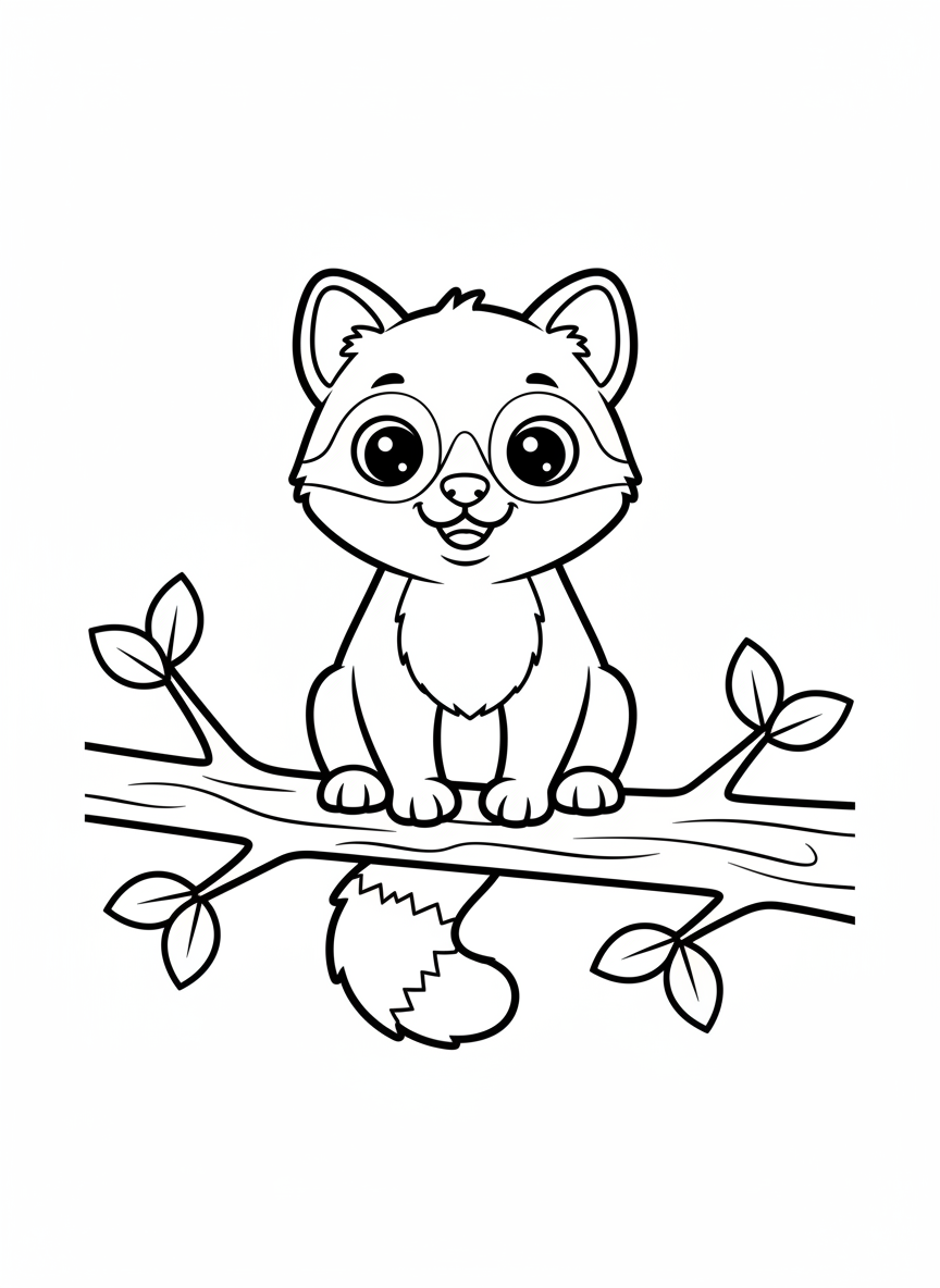 Cute Fossa on Branch Coloring Page