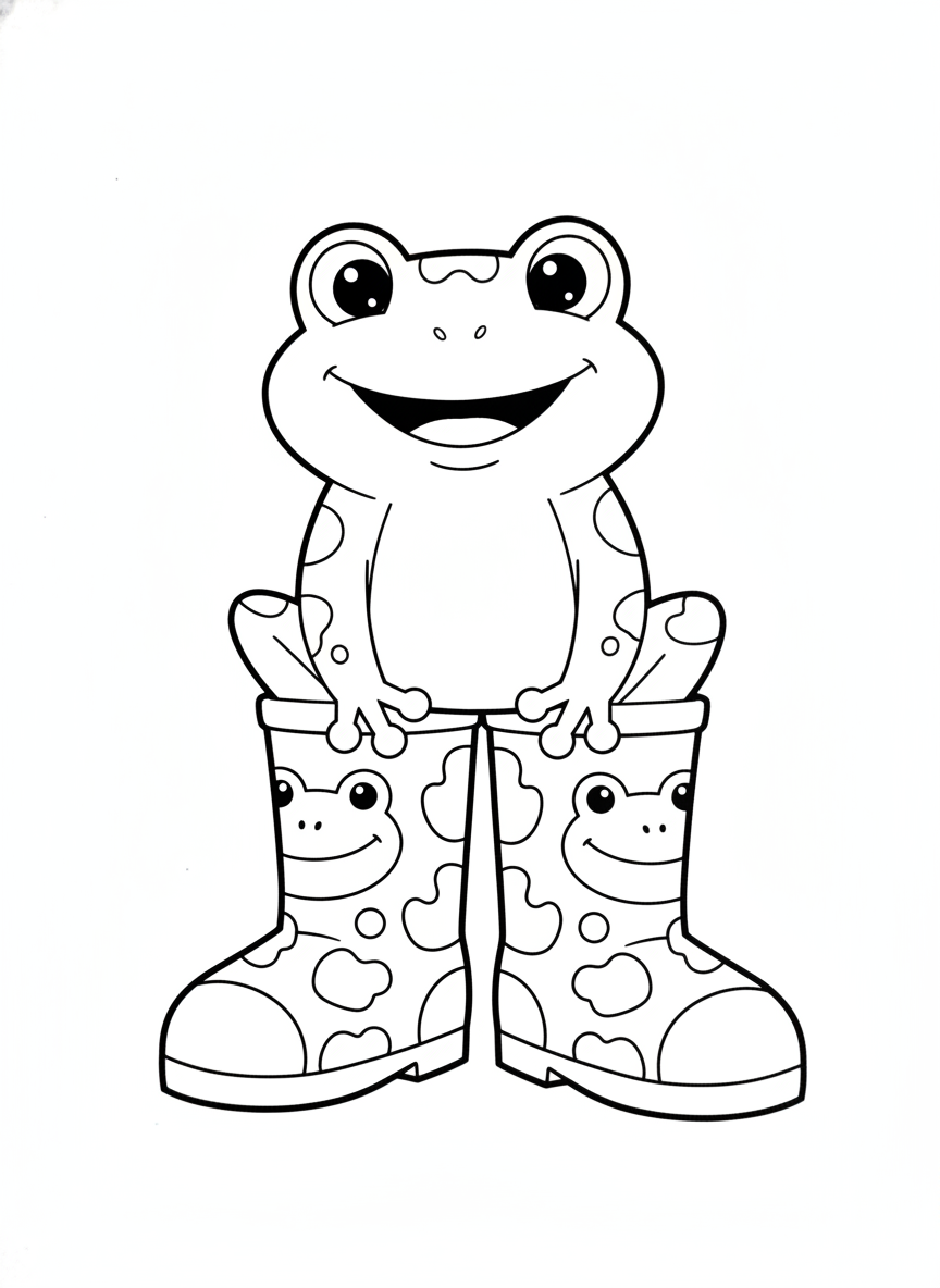 Cute Frog in Rain Boots Coloring Page for Kids