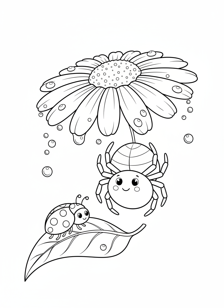 Cute Garden Spider Coloring Page for Kids