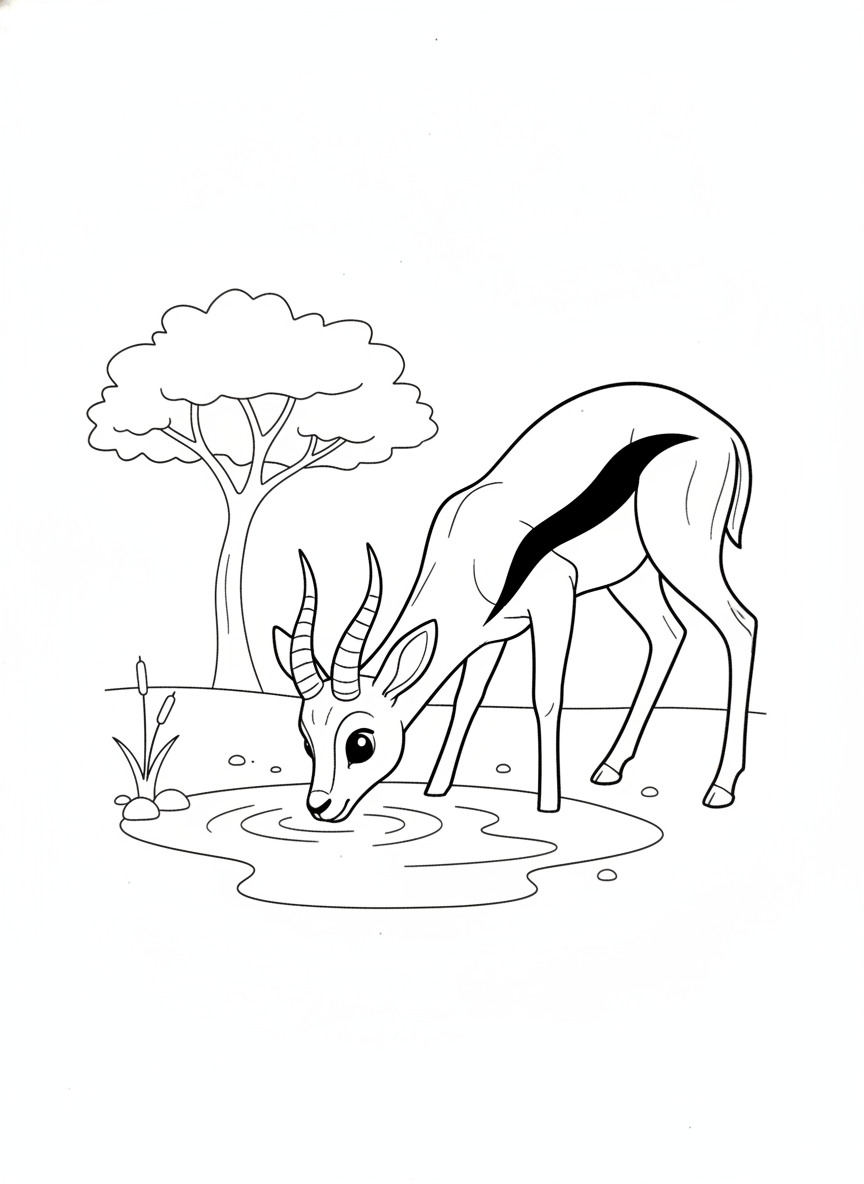 Cute Gazelle Drinking Water Coloring Page