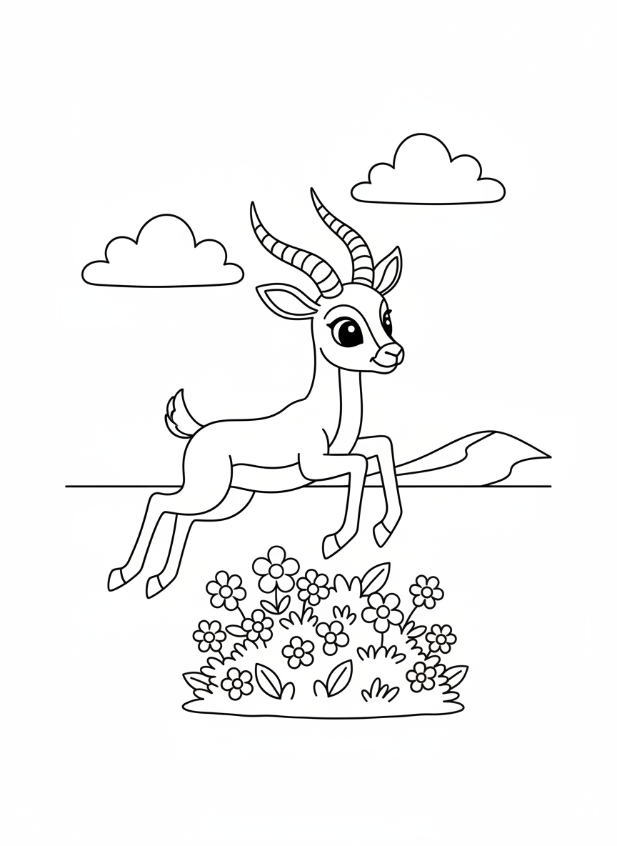 Cute Gazelle Leaping Coloring Page