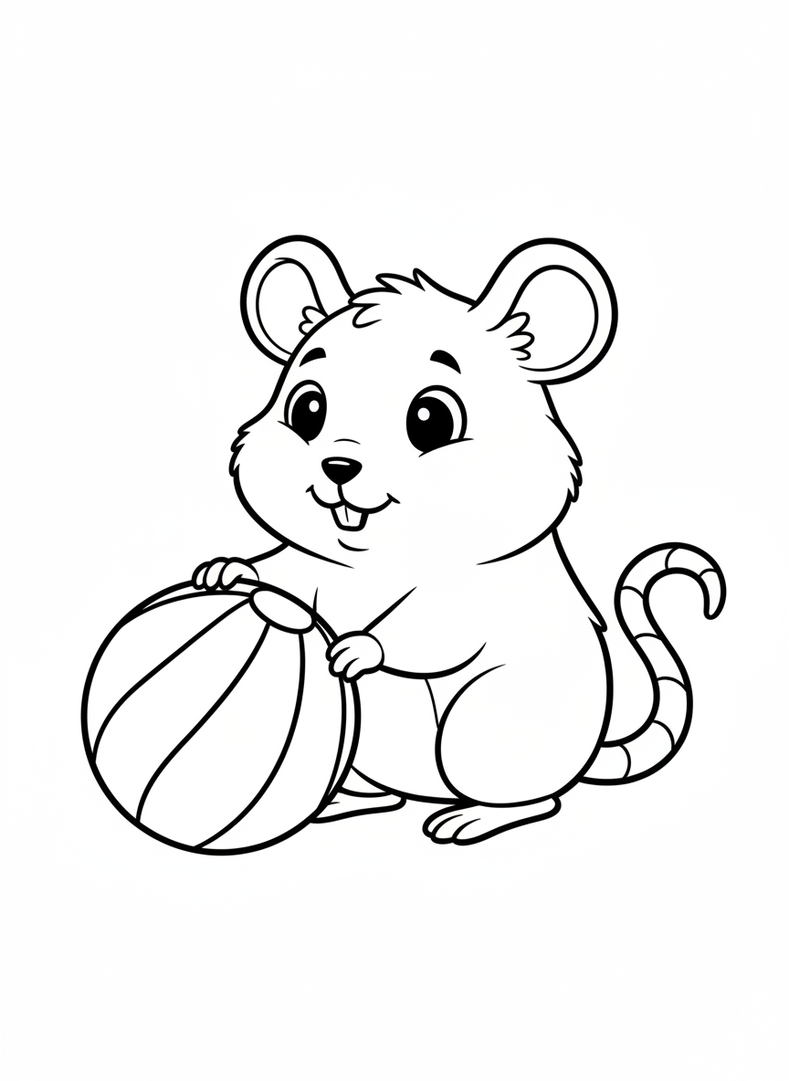 Cute Gerbil Playing with a Ball Coloring Page for Kids