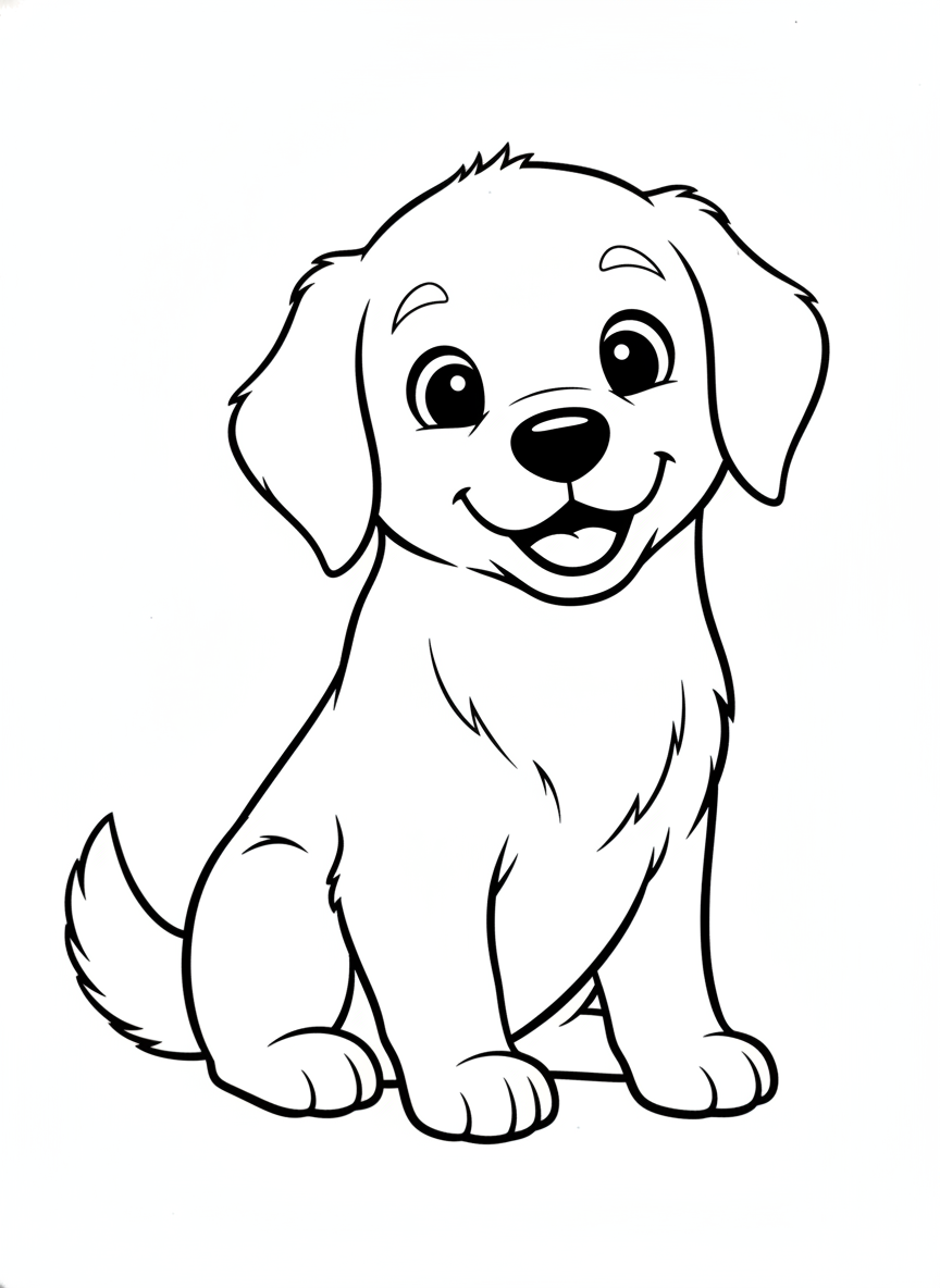 Cute Golden Retriever Puppy Coloring Page for Kids