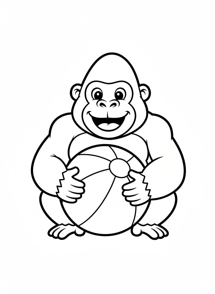 Cute Gorilla Playing Ball Coloring Page