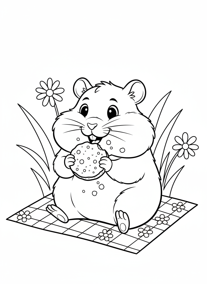 Cute Hamster Munching Cookie Coloring Page