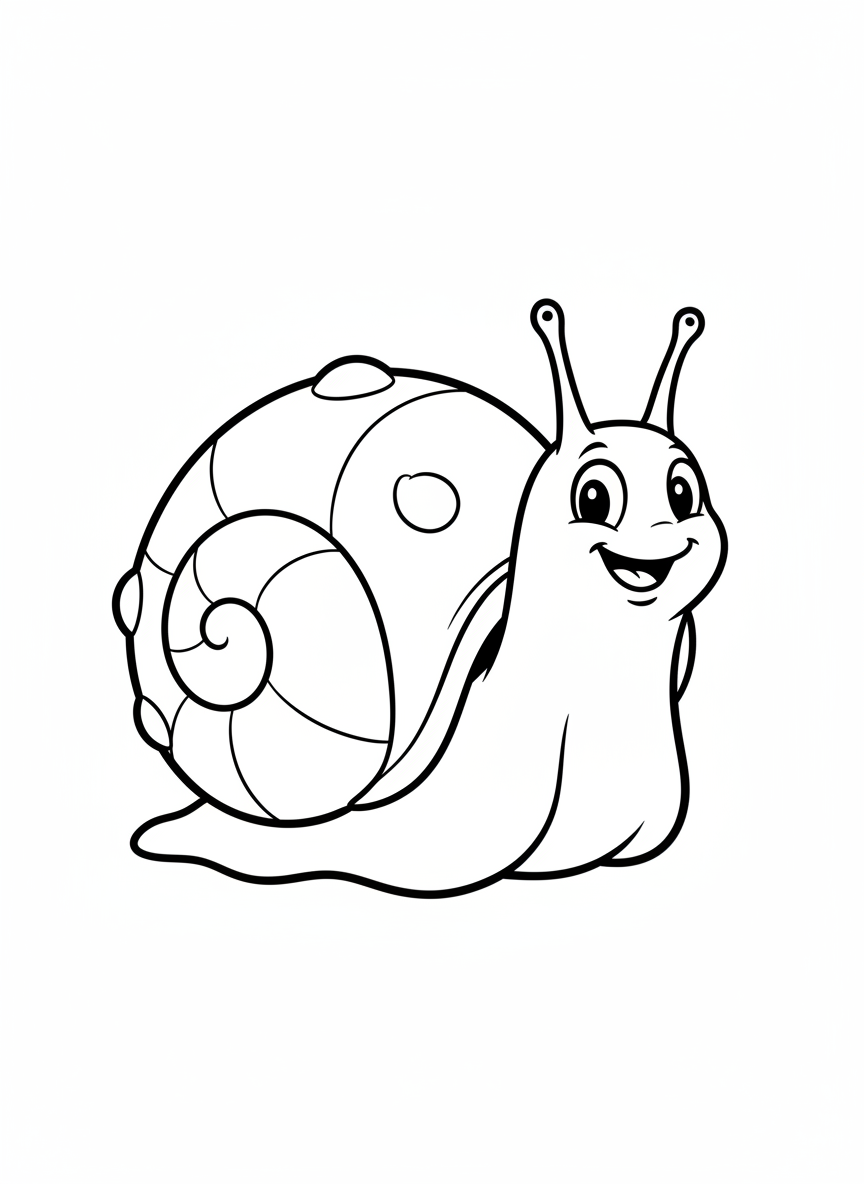 Cute Happy Slug in Snail Shell Coloring Page