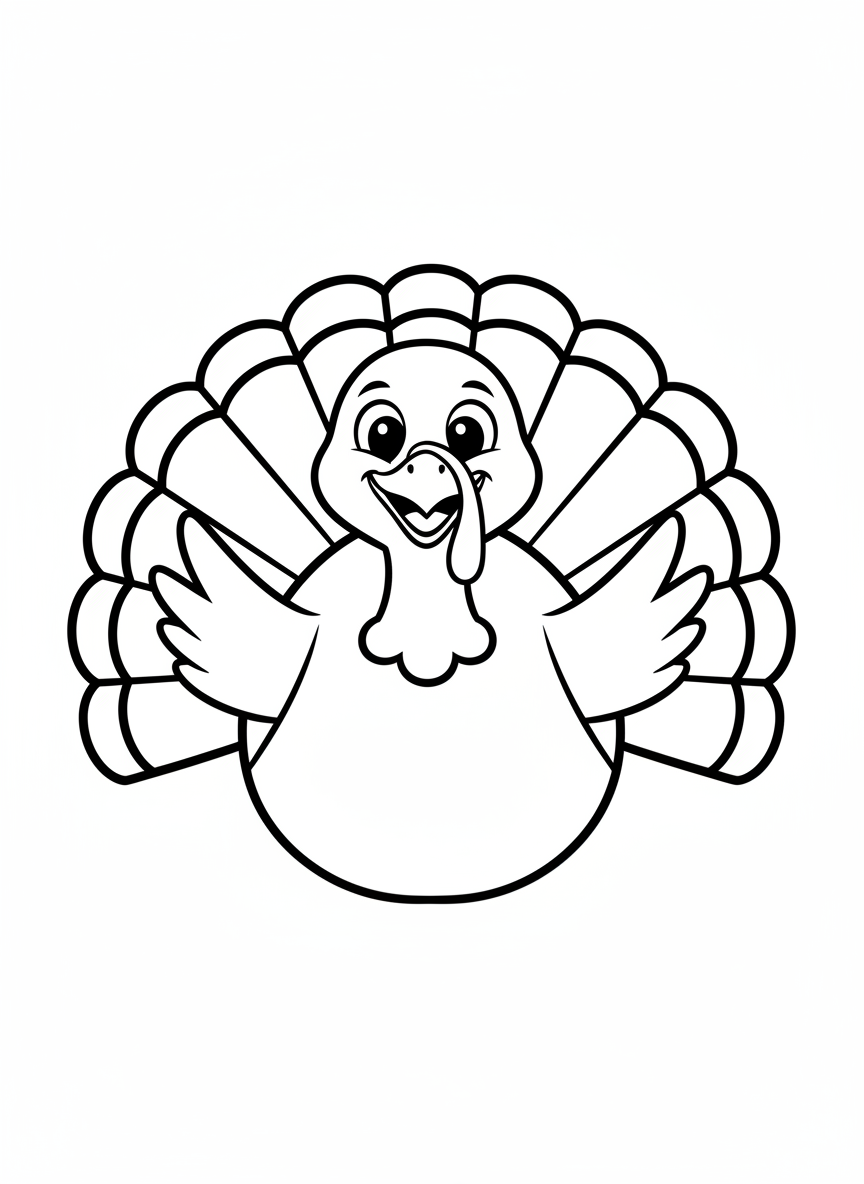 Cute Happy Turkey Coloring Page for Young Kids