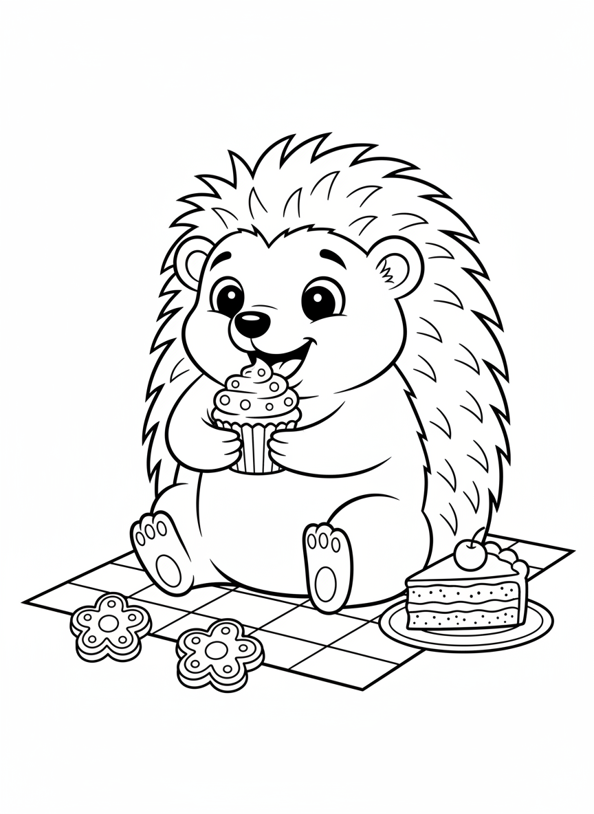 Cute Hedgehog Picnic Coloring Page for Kids