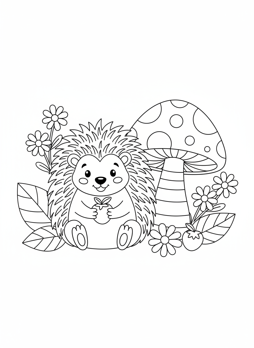 可愛刺蝟與毒蘑菇兒童塗色頁