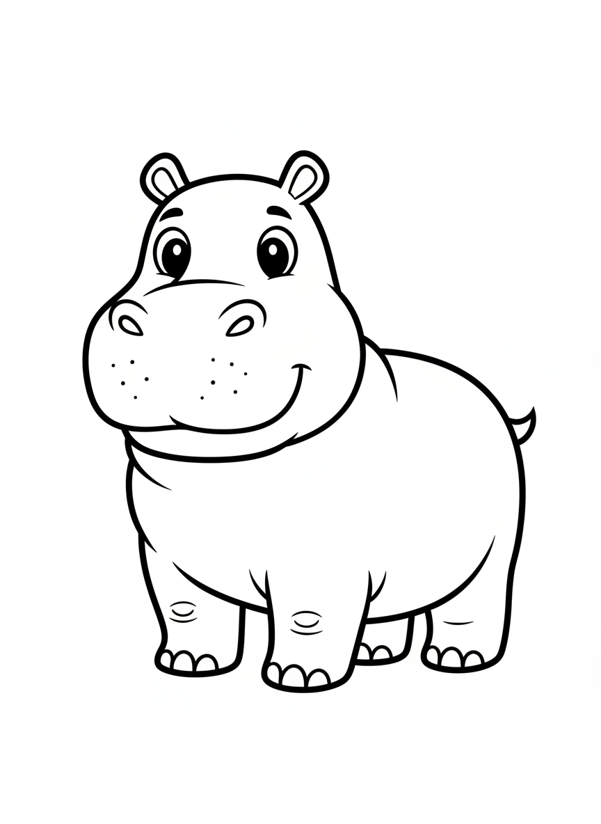 Cute Hippo Coloring Page for Kids