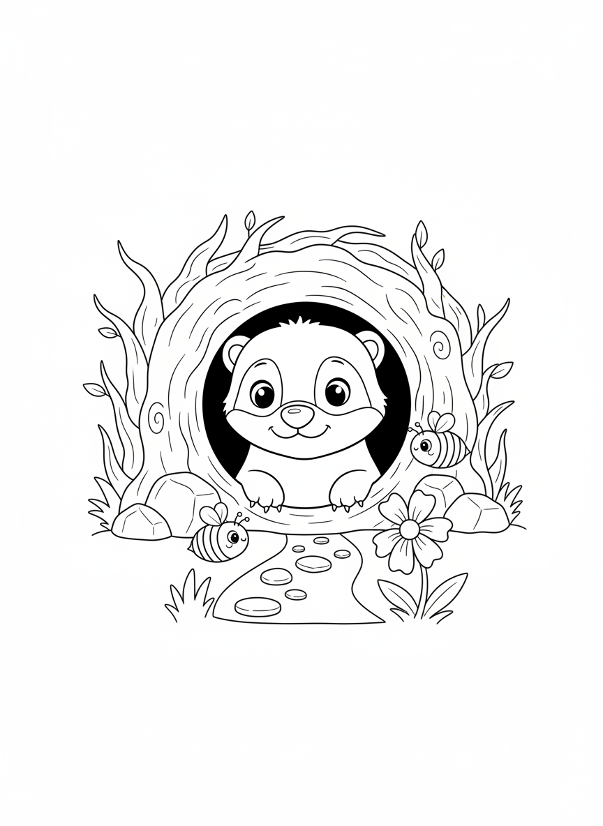 Cute Honey Badger Burrow Coloring Page for Kids