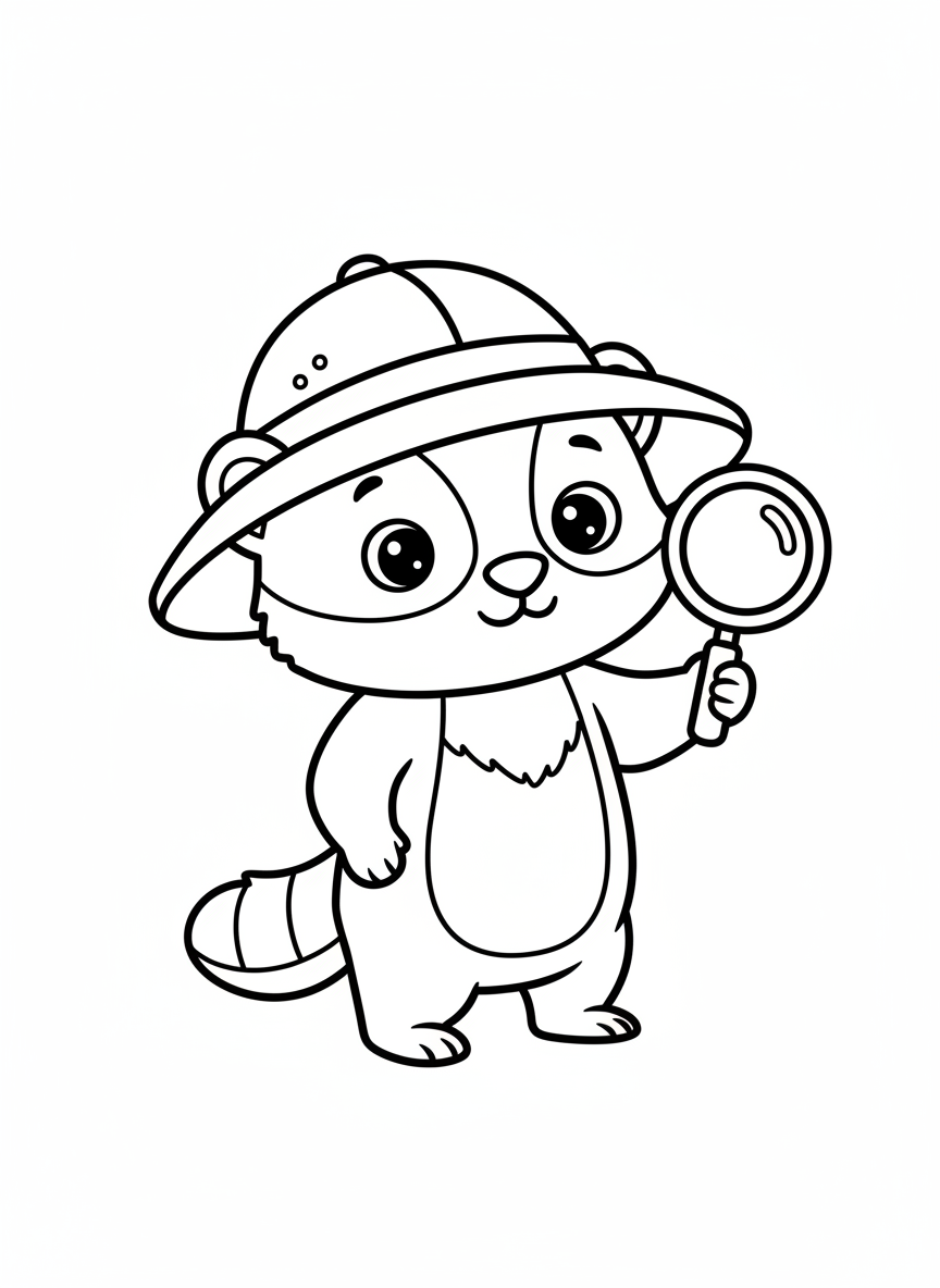 Cute Honey Badger Explorer Coloring Page for Kids