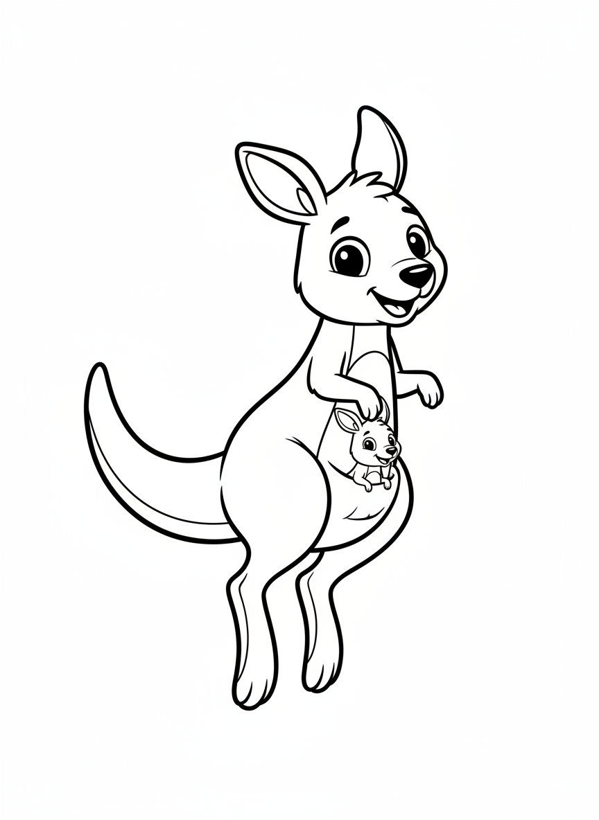 Cute Jumping Kangaroo Coloring Page for Kids