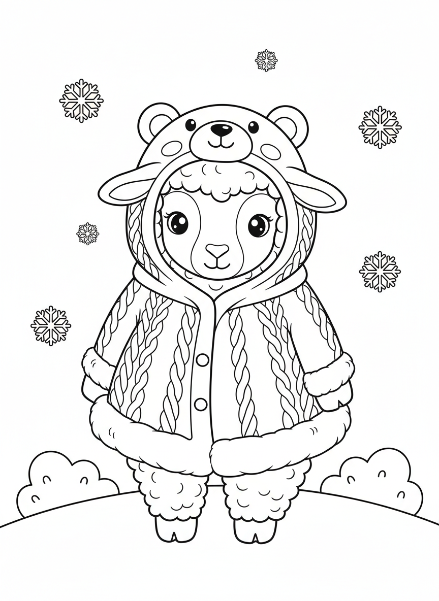 Cute Lamb in Bear Coat Coloring Page