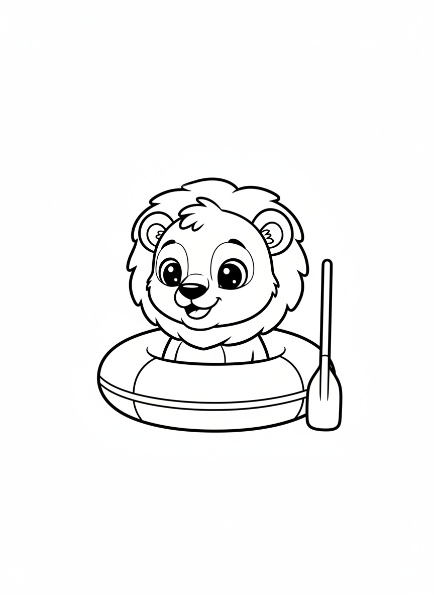 可愛小獅子救生艇著色頁