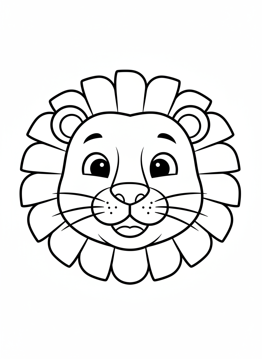 可愛獅子面具兒童著色頁