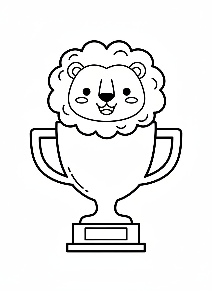 可愛小獅子與獎盃著色頁