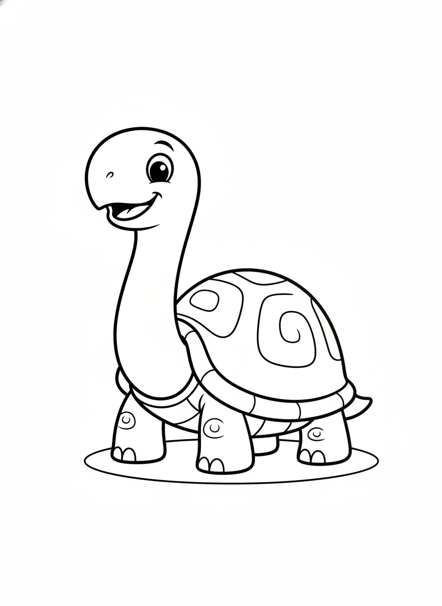 Cute Long-Necked Turtle Coloring Page for Kids